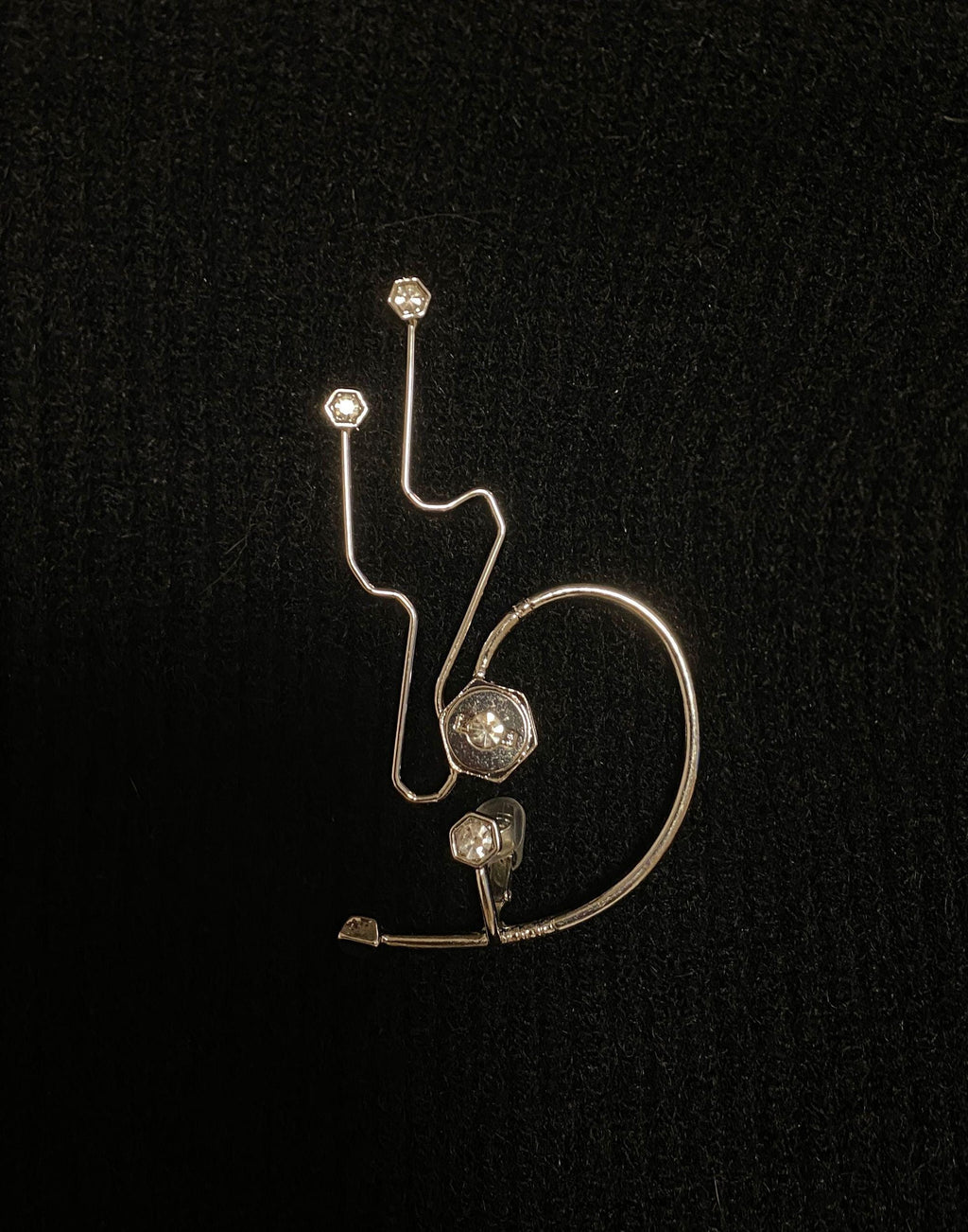 Silver Finish Gemstone Cyber Ear Cuff Chunky Cuff Wrap Earrings Jewellery Liquid Metal Ring Gift For Her Him Birthday handmade melted metal