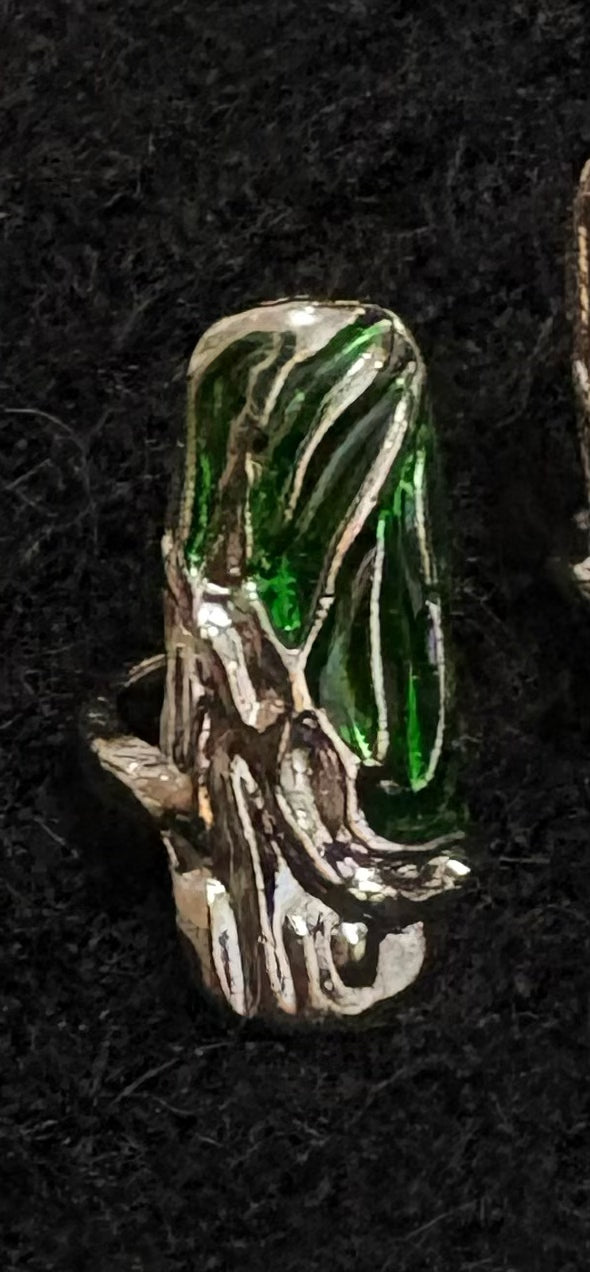 Cyber Elf Handmade 4Pcs Green Snake 2-in-1 Nail Ring Set: Cyberpunk Joint Armor Ring in White Plated Copper & Zircon