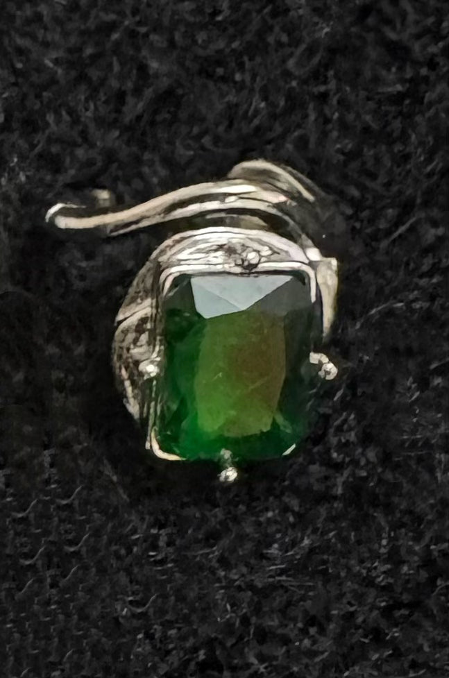 Cyber Elf Handmade 4Pcs Green Snake 2-in-1 Nail Ring Set: Cyberpunk Joint Armor Ring in White Plated Copper & Zircon