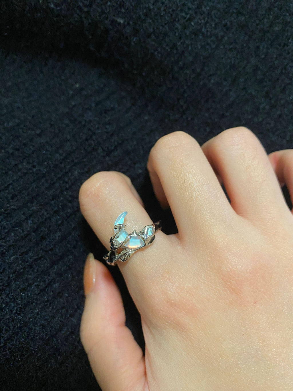 Handcrafted Silver Moon Ring with Melted Metal Details - Perfect Birthday Gift for Her