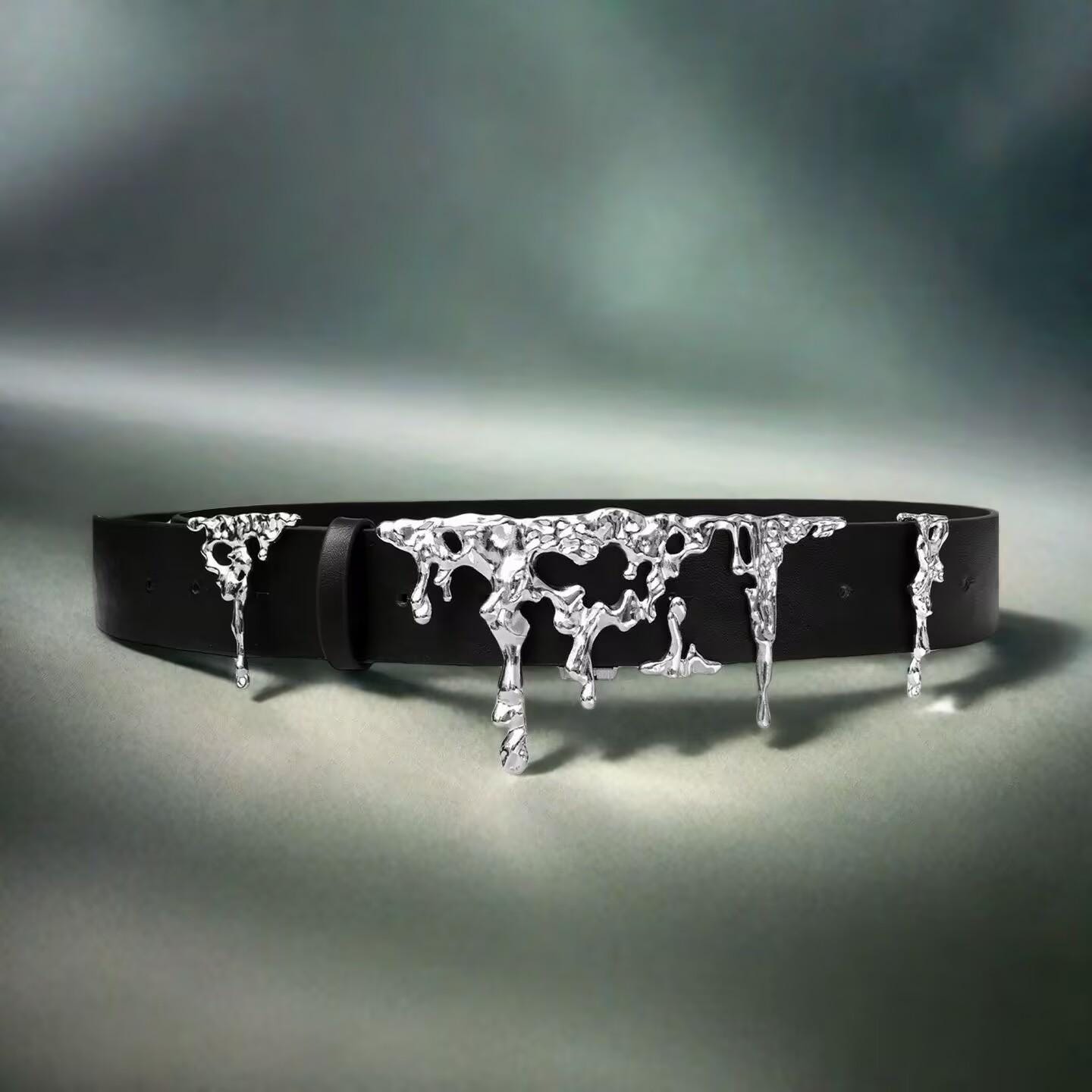 Cyberpunk Lava Belt – Liquid Metal Buckle, Adjustable 56–98cm, Microfiber Leather + Platinum Plated Copper, Unisex Fashion Gift