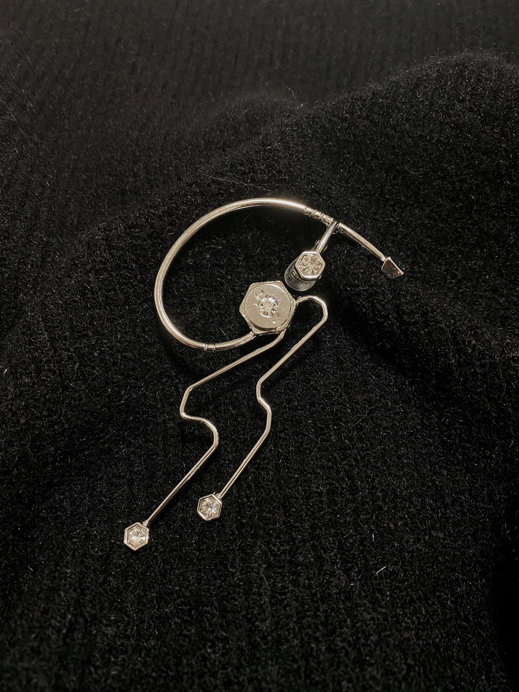 Silver Finish Gemstone Cyber Ear Cuff Chunky Cuff Wrap Earrings Jewellery Liquid Metal Ring Gift For Her Him Birthday handmade melted metal
