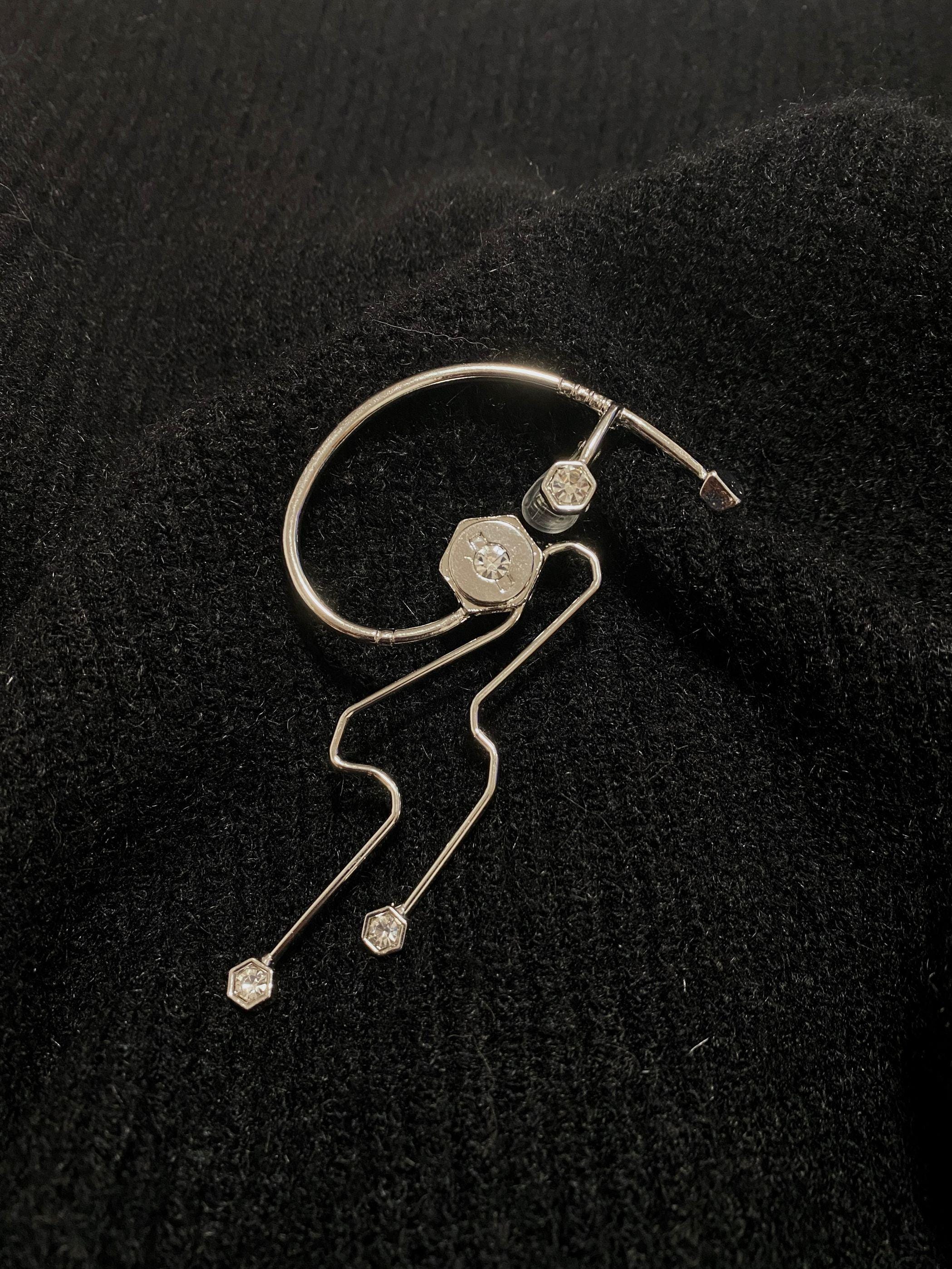 Silver Finish Gemstone Cyber Ear Cuff Chunky Cuff Wrap Earrings Jewellery Liquid Metal Ring Gift For Her Him Birthday handmade melted metal