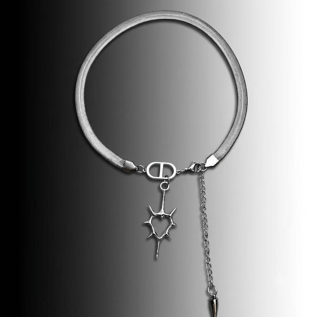 Snake Chain Heart Necklace | Silver | Cybernicho | Stellar Dust Spike Pendant | Cyberpunk Goth Jewelry