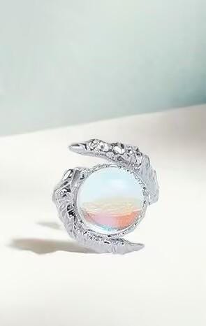 Cyberpunk Moonstone Armor Nail Ring – Futuristic Statement Jewelry, Adjustable Cool Fantasy Ring, Unique Gift for Her Him
