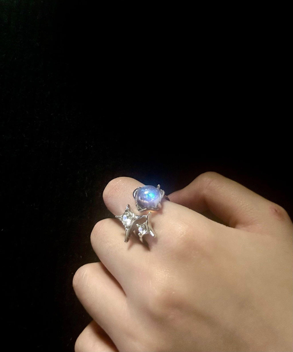 Silver Star Gemstone Ring Chunky Statement Ring Jewellery Liquid Metal Moonstone Ring Gift For Her Birthday handmade melted metal