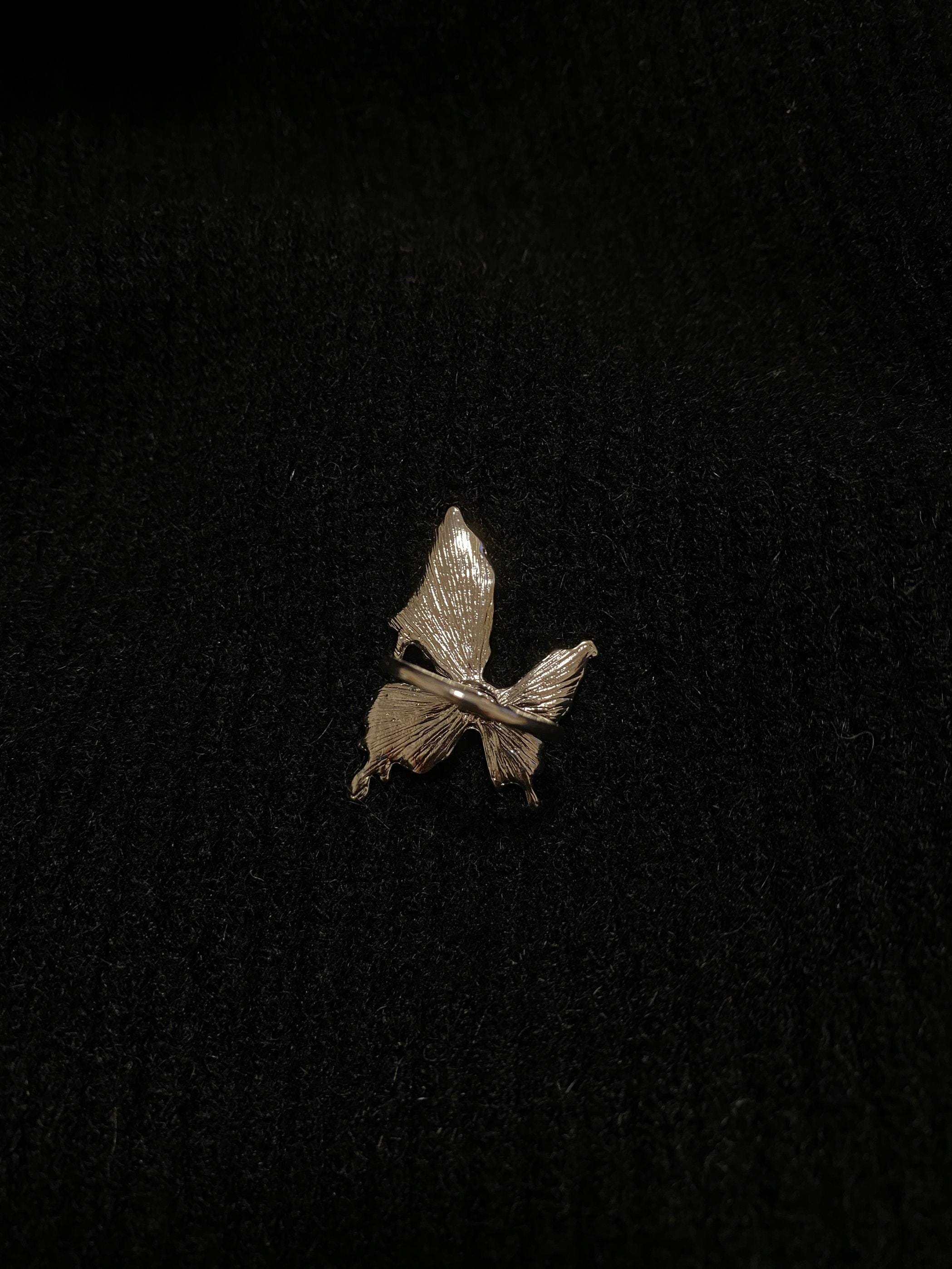 Silver Finish Butterfly Ring: Chunky Liquid Metal Statement Jewelry