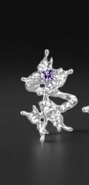 Cyber Elf 5Pcs Nail Ring Set: Purple Butterfly Tassel Silver Hollow-Out Armor Rings with Pearls & Enamel