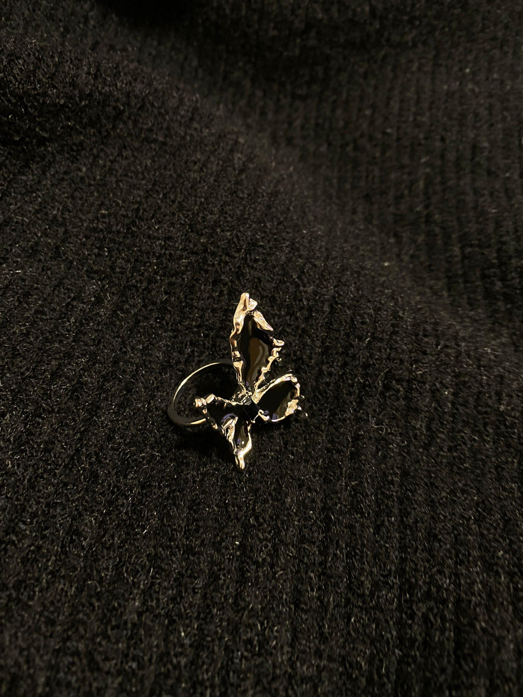Silver Finish Butterfly Ring: Chunky Liquid Metal Statement Jewelry