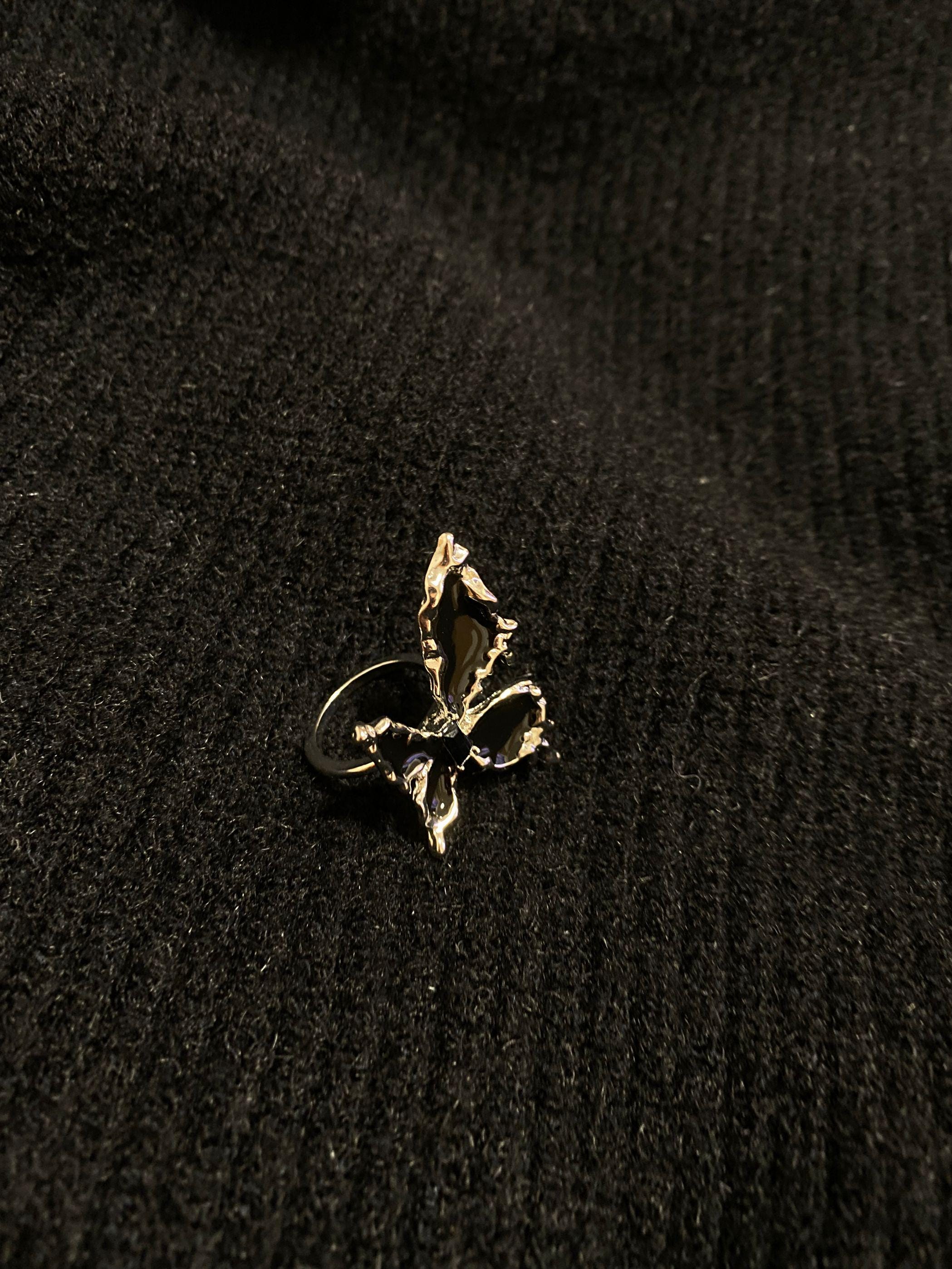 Silver Finish Butterfly Ring: Chunky Liquid Metal Statement Jewelry