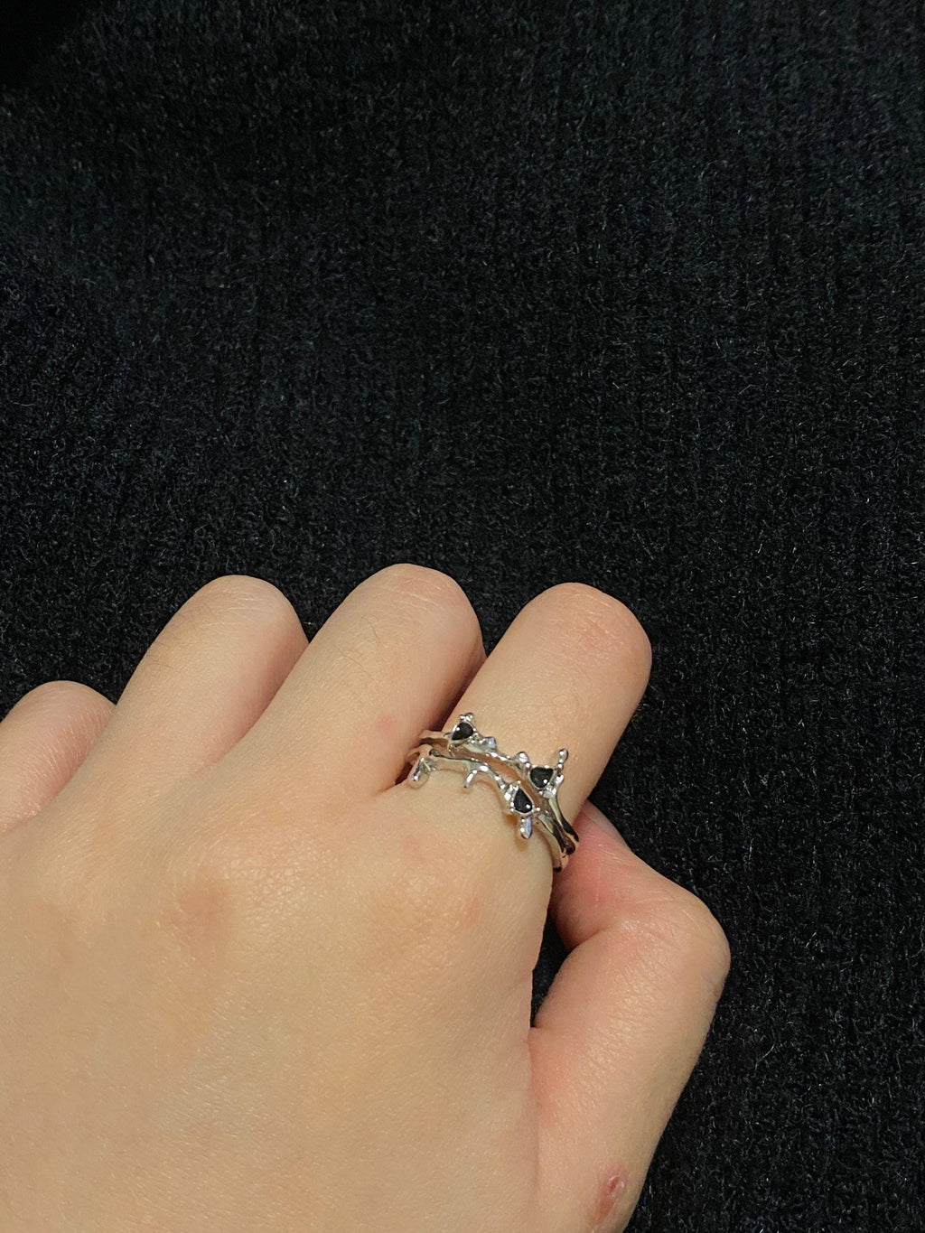 Silver Finish Gemstone Ring Chunky Statement Ring Jewellery Liquid Metal Thorns Ring Jewellery Gift For Her Birthday handmade melted metal
