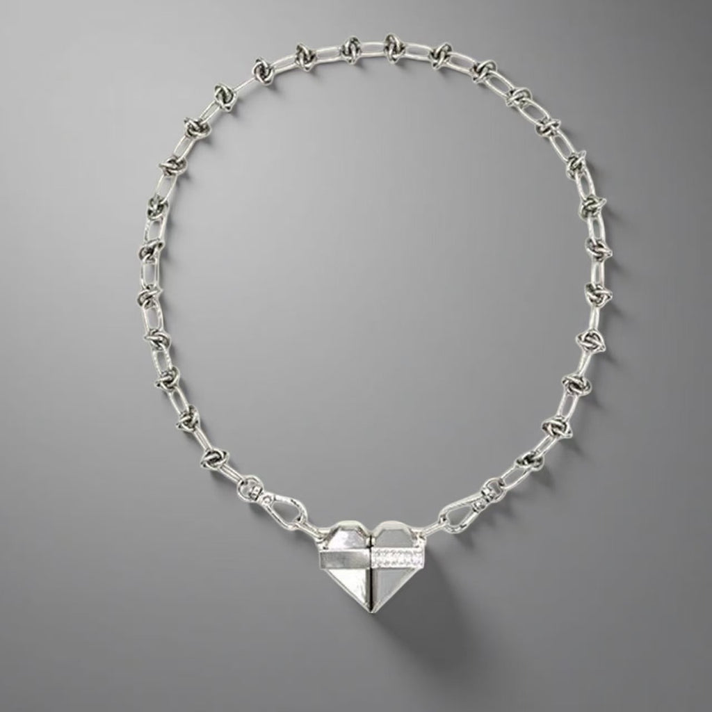 Magnetic Necklace | silver | Cybernicho | Molten Pulse Split Heart Linked Chain | industrial-couple-jewelry-gift