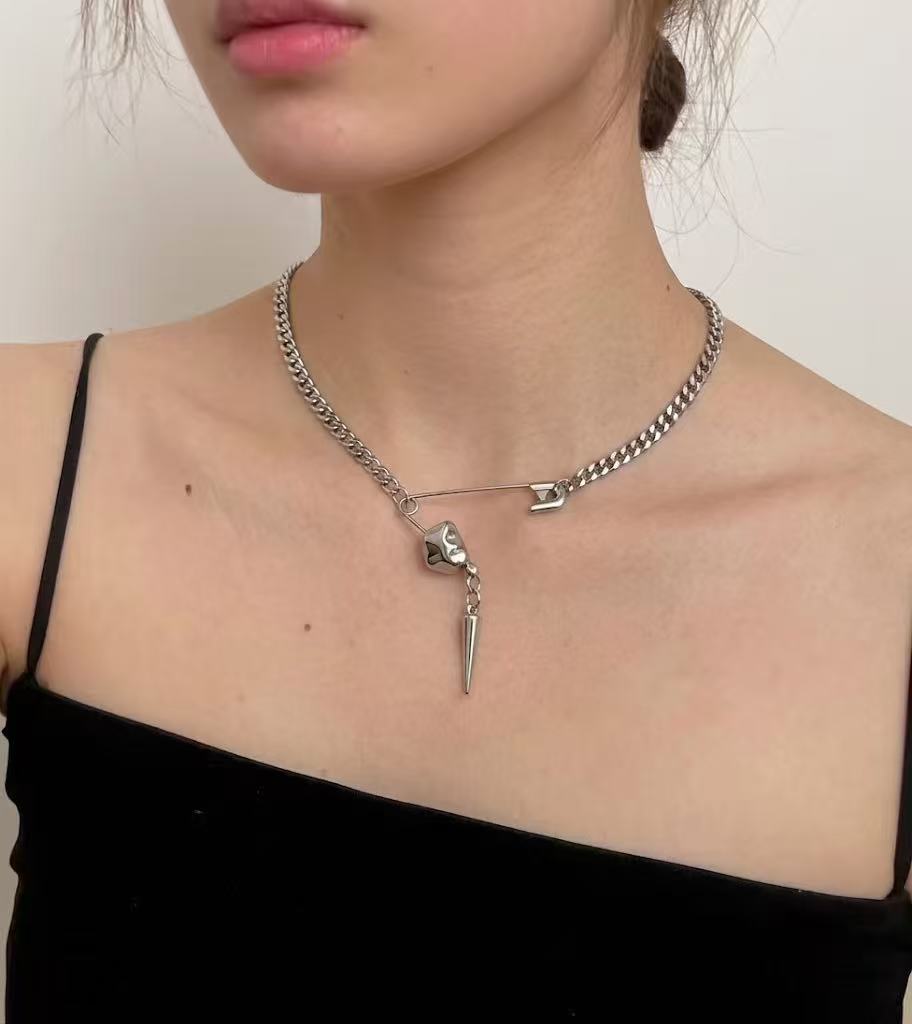 Industrial Grid | Safety Pin Spike Necklace