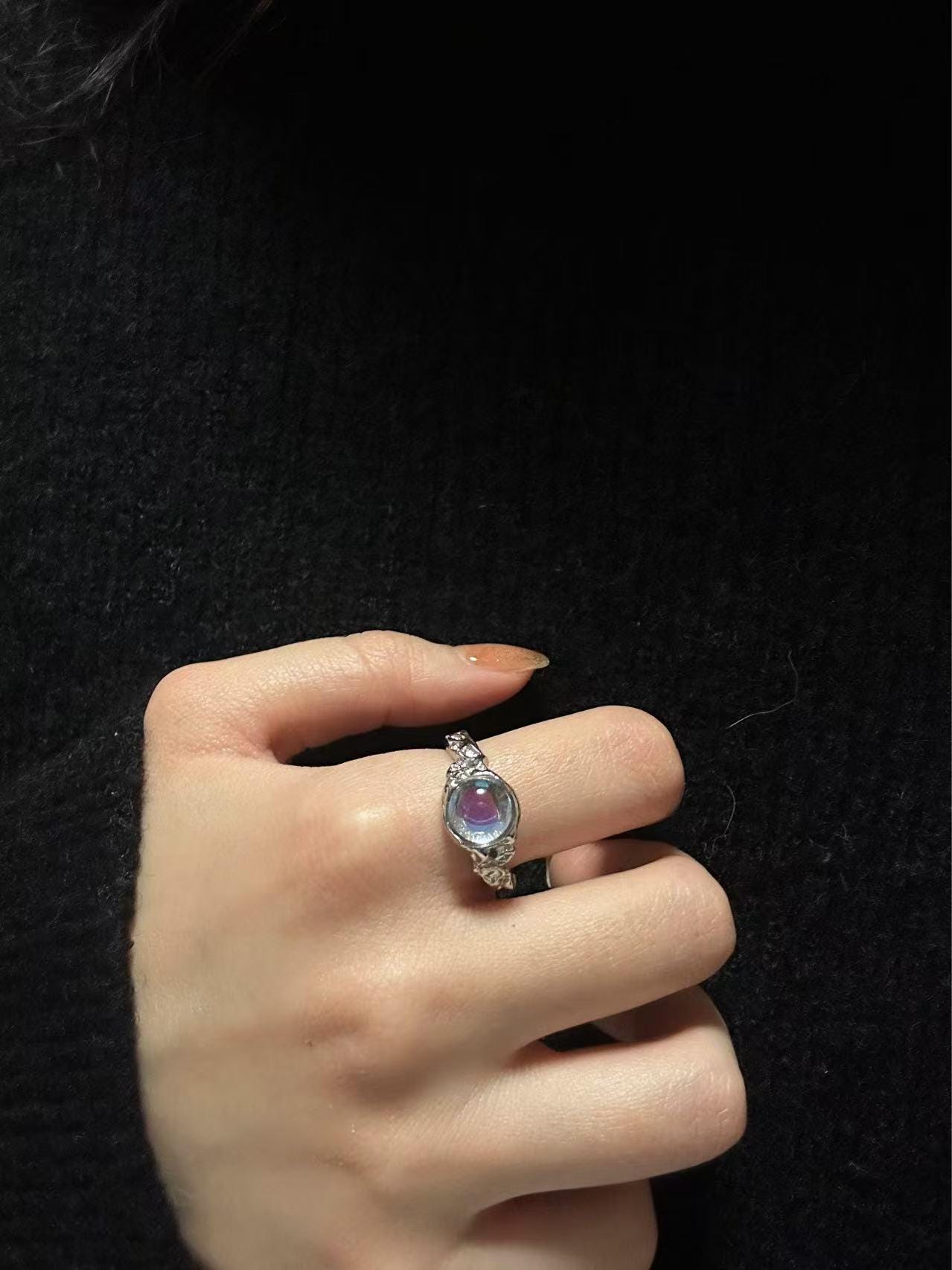 Silver Star Gemstone Ring Chunky Statement Ring Jewellery Liquid Metal Moonstone Ring Gift For Her Birthday handmade melted metal