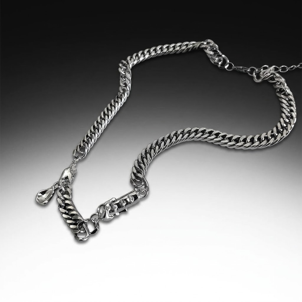 Heavyweight Silver Cuban Chain | Mens Necklace | Cybernicho | Liquid Metal Pendant | Techwear Streetwear Jewelry