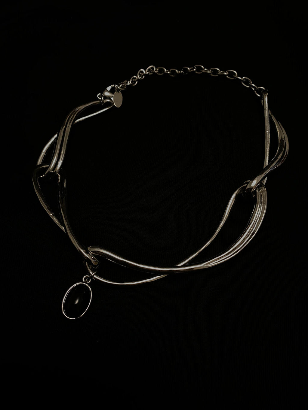 Cyberpunk Black Onyx Choker – Minimalist Geometric Silver Chain Necklace, Unisex Statement Jewelry, Unique Gift for Her Him