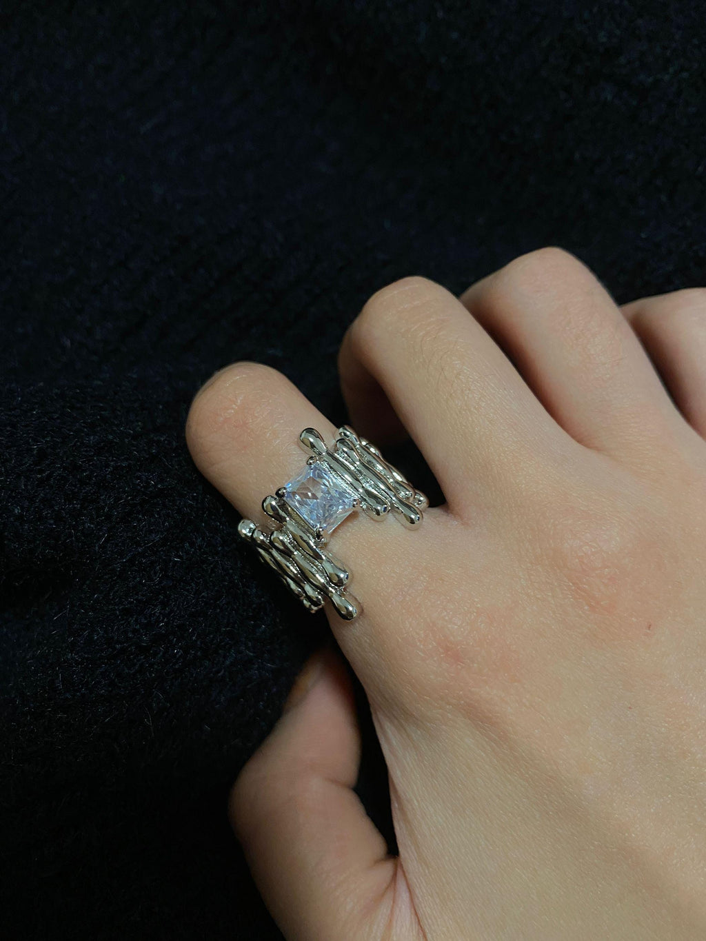 Liquid Metal Geometric Ring - Unique Handmade Jewelry for Her or Him
