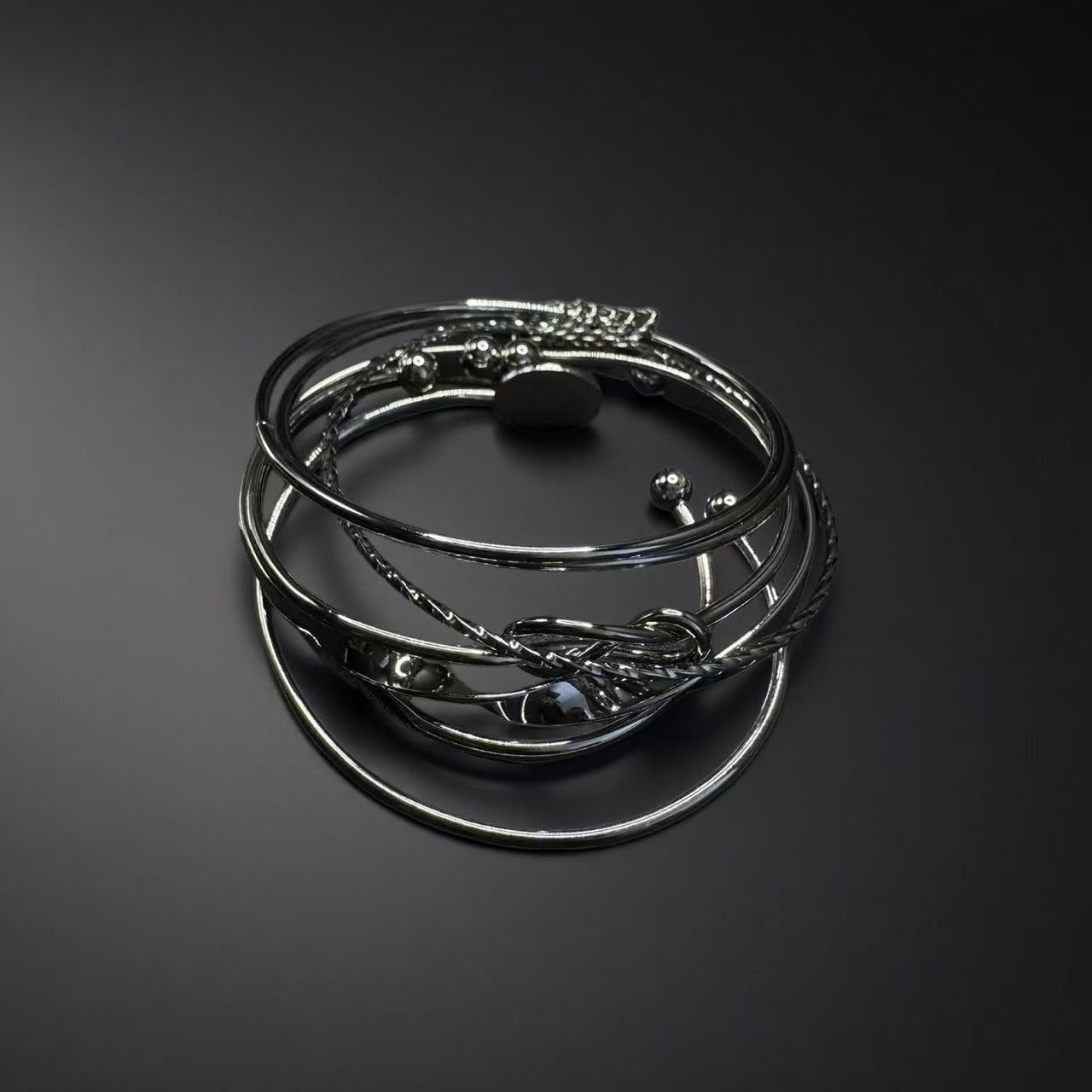 5-Piece Silver Cuff Set | Stacked Bracelets | Cybernicho | Molten Anima Adjustable Bangle | Cyberpunk Goth Jewelry