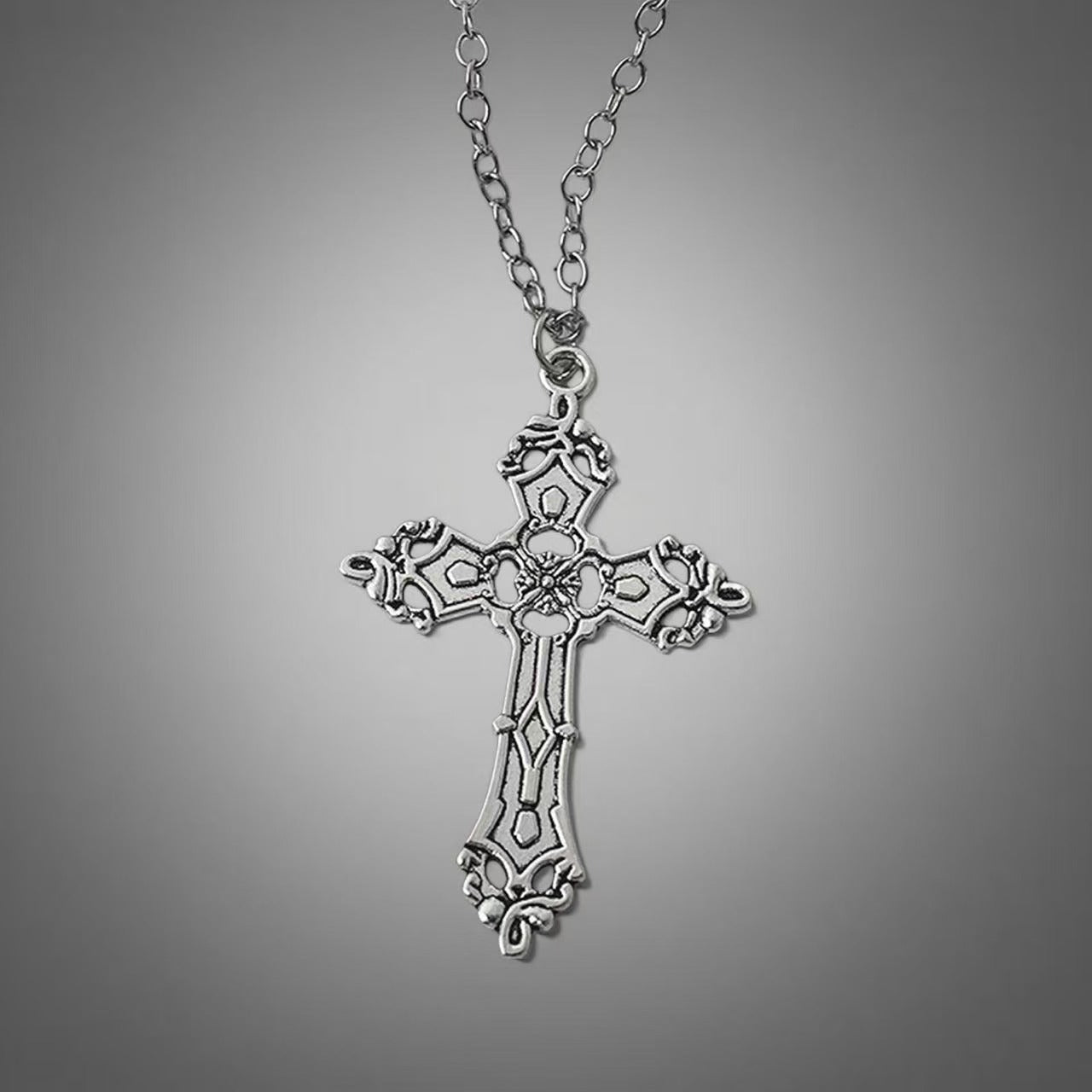 Gothic Skull Cross Necklace Set, Y2K Grunge Beaded Sweater Chain, Black Punk Layering Jewelry, Alt Aesthetic Skeleton Pendant, Gift for Him Her（Thorn Cross）