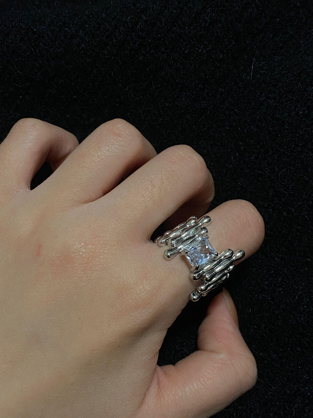 Liquid Metal Geometric Ring - Unique Handmade Jewelry for Her or Him