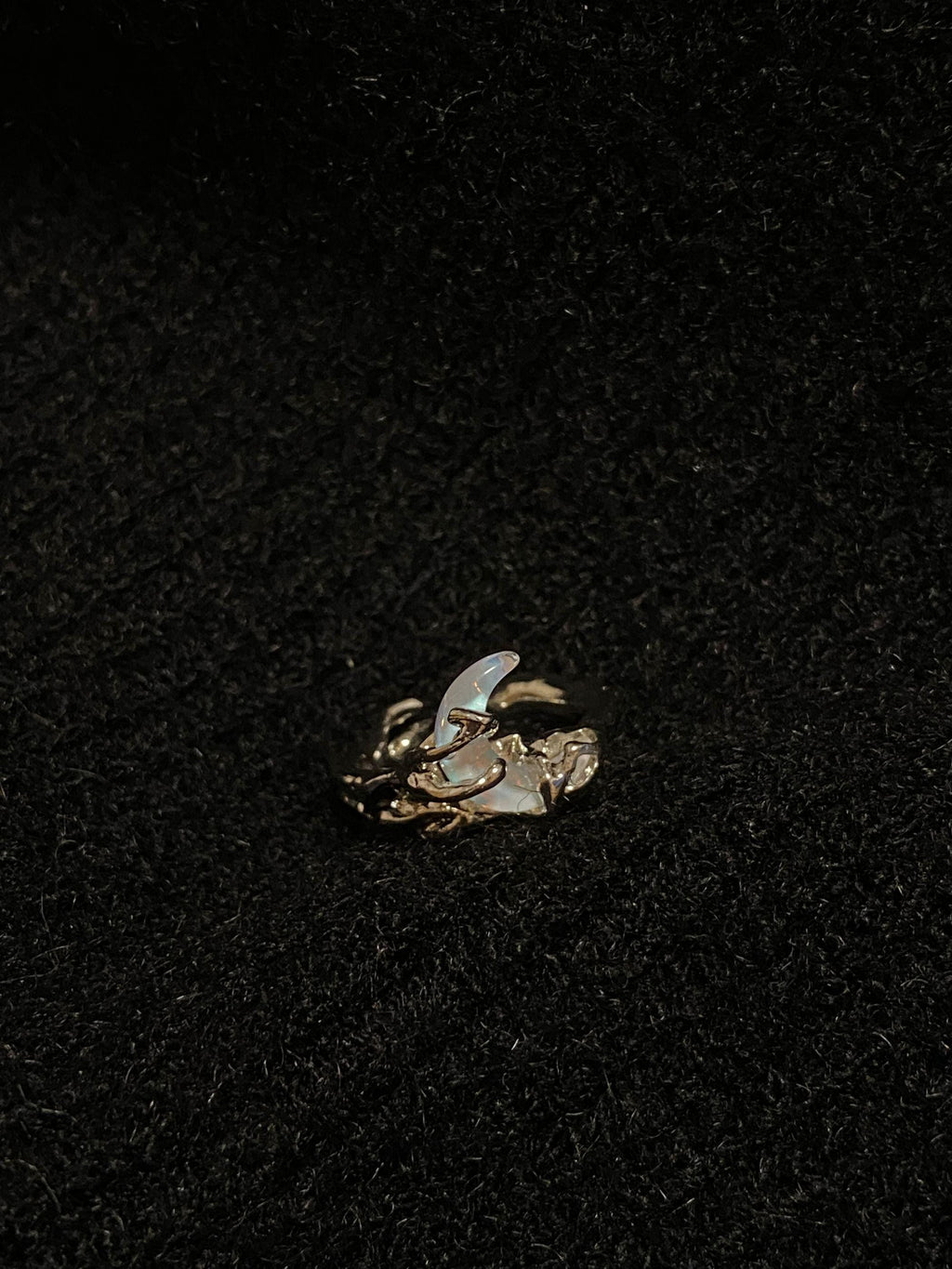 Handcrafted Silver Moon Ring with Melted Metal Details - Perfect Birthday Gift for Her