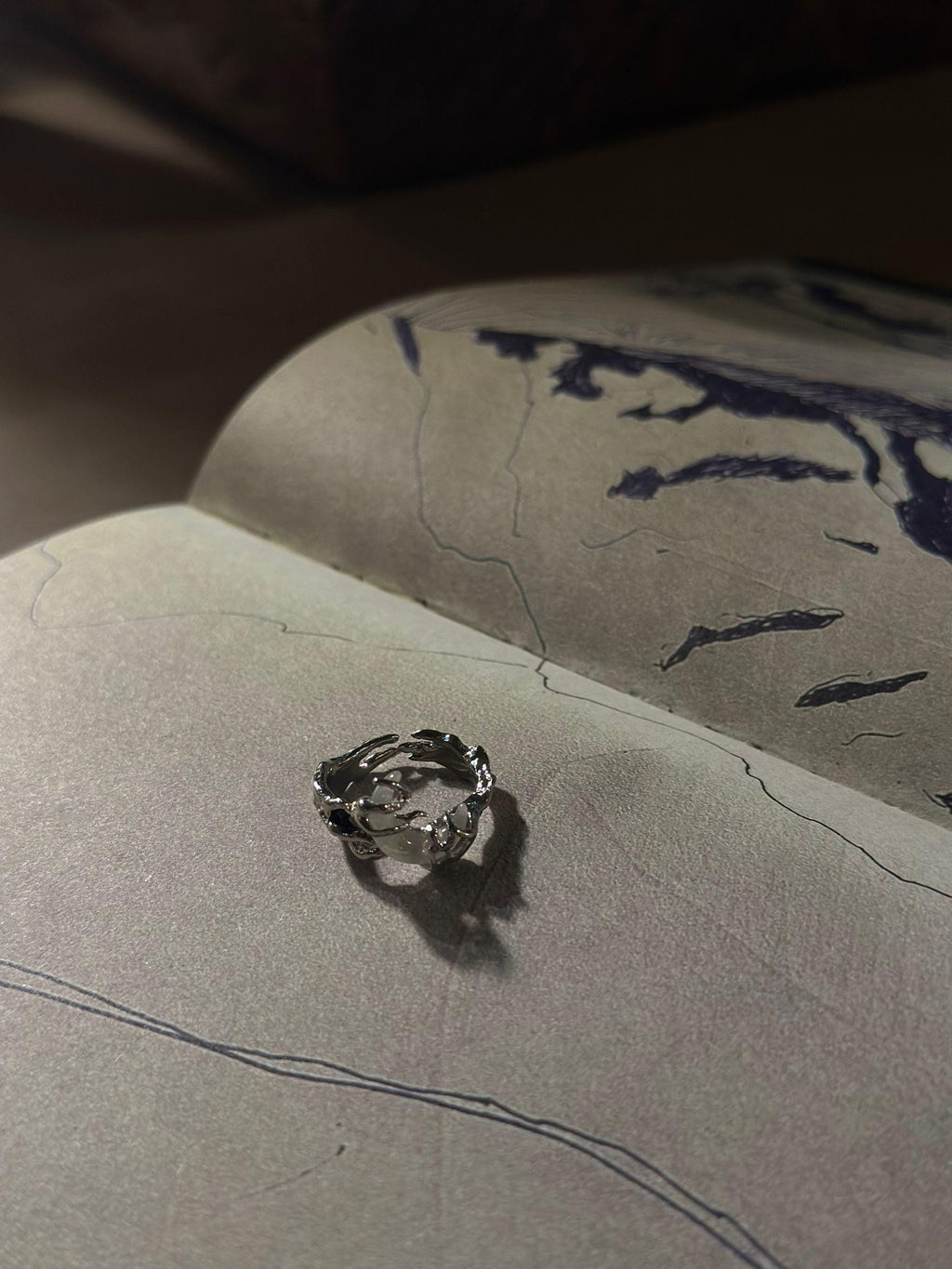 Handcrafted Silver Moon Ring with Melted Metal Details - Perfect Birthday Gift for Her