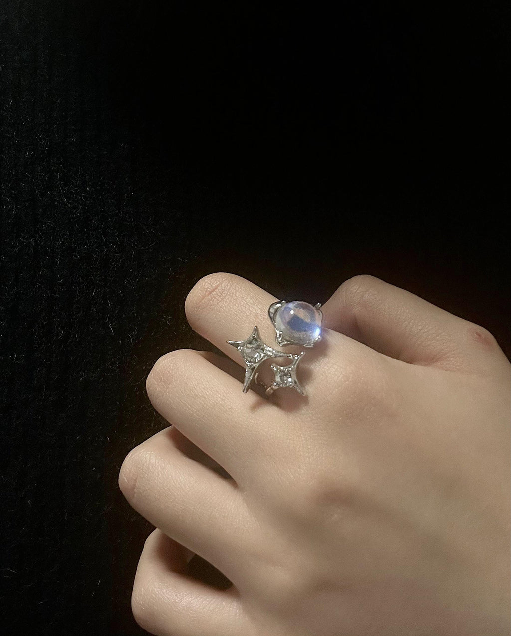 Silver Star Gemstone Ring Chunky Statement Ring Jewellery Liquid Metal Moonstone Ring Gift For Her Birthday handmade melted metal