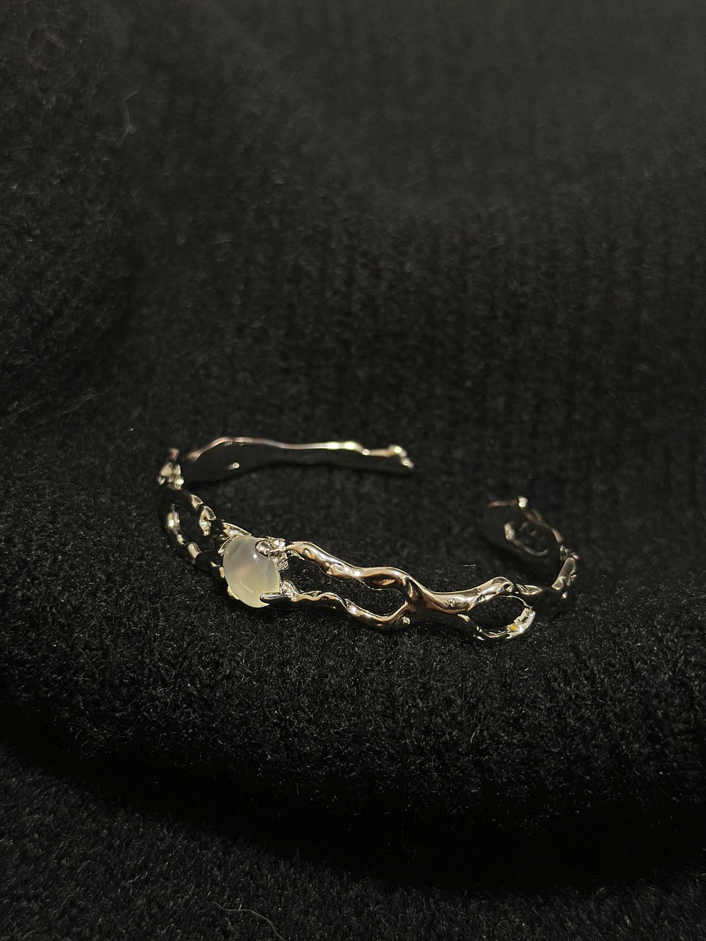 Bracelet | silver | Cybernicho | Molten Thorn Gemstone Liquid Metal Cuff | handmade-melted-metal-statement-jewelry