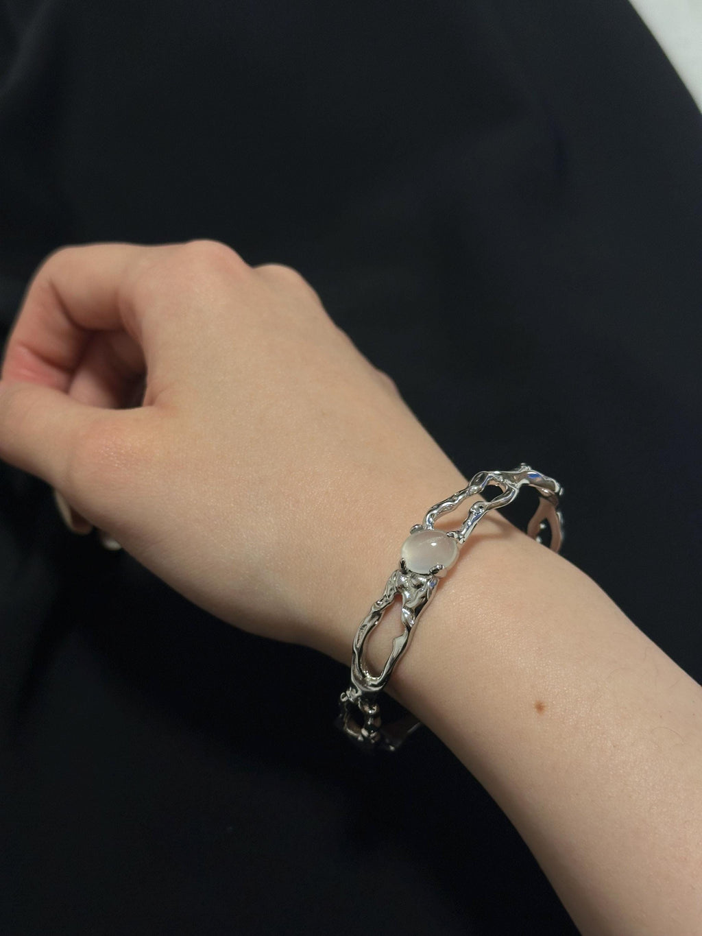 Bracelet | silver | Cybernicho | Molten Thorn Gemstone Liquid Metal Cuff | handmade-melted-metal-statement-jewelry