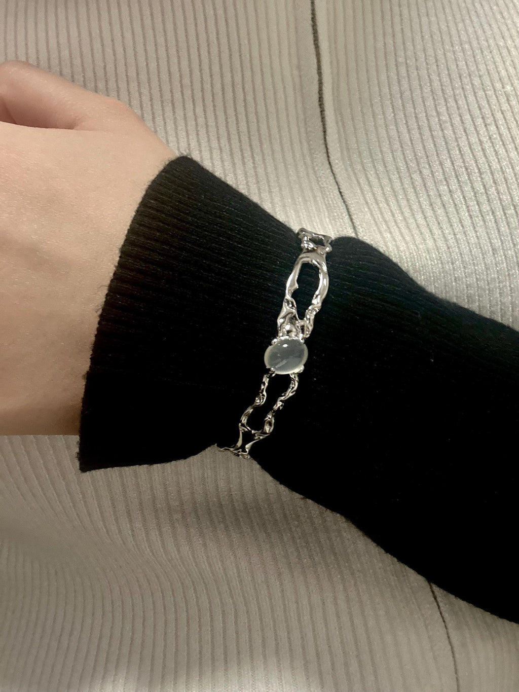 Bracelet | silver | Cybernicho | Molten Thorn Gemstone Liquid Metal Cuff | handmade-melted-metal-statement-jewelry
