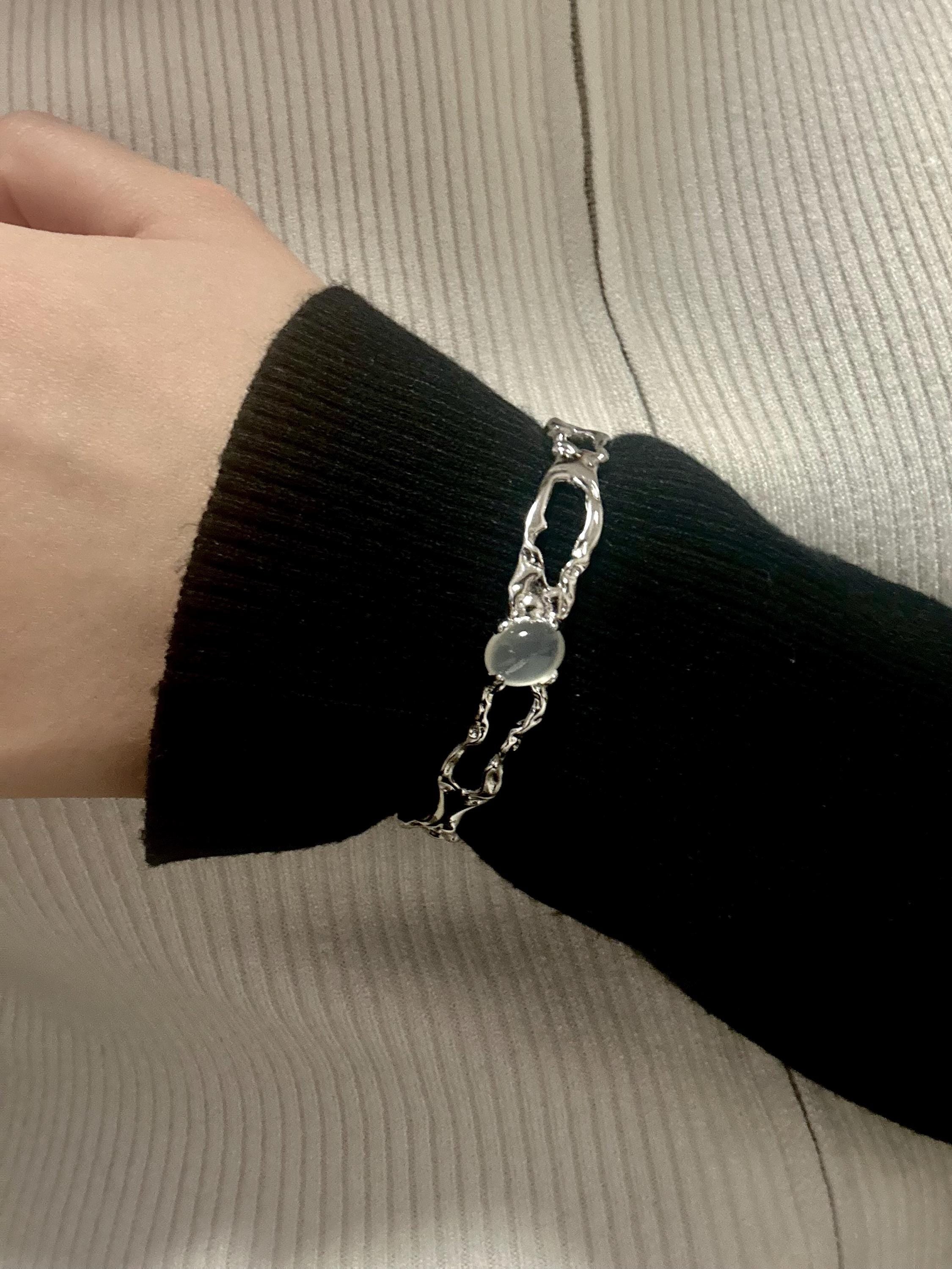 Bracelet | silver | Cybernicho | Molten Thorn Gemstone Liquid Metal Cuff | handmade-melted-metal-statement-jewelry