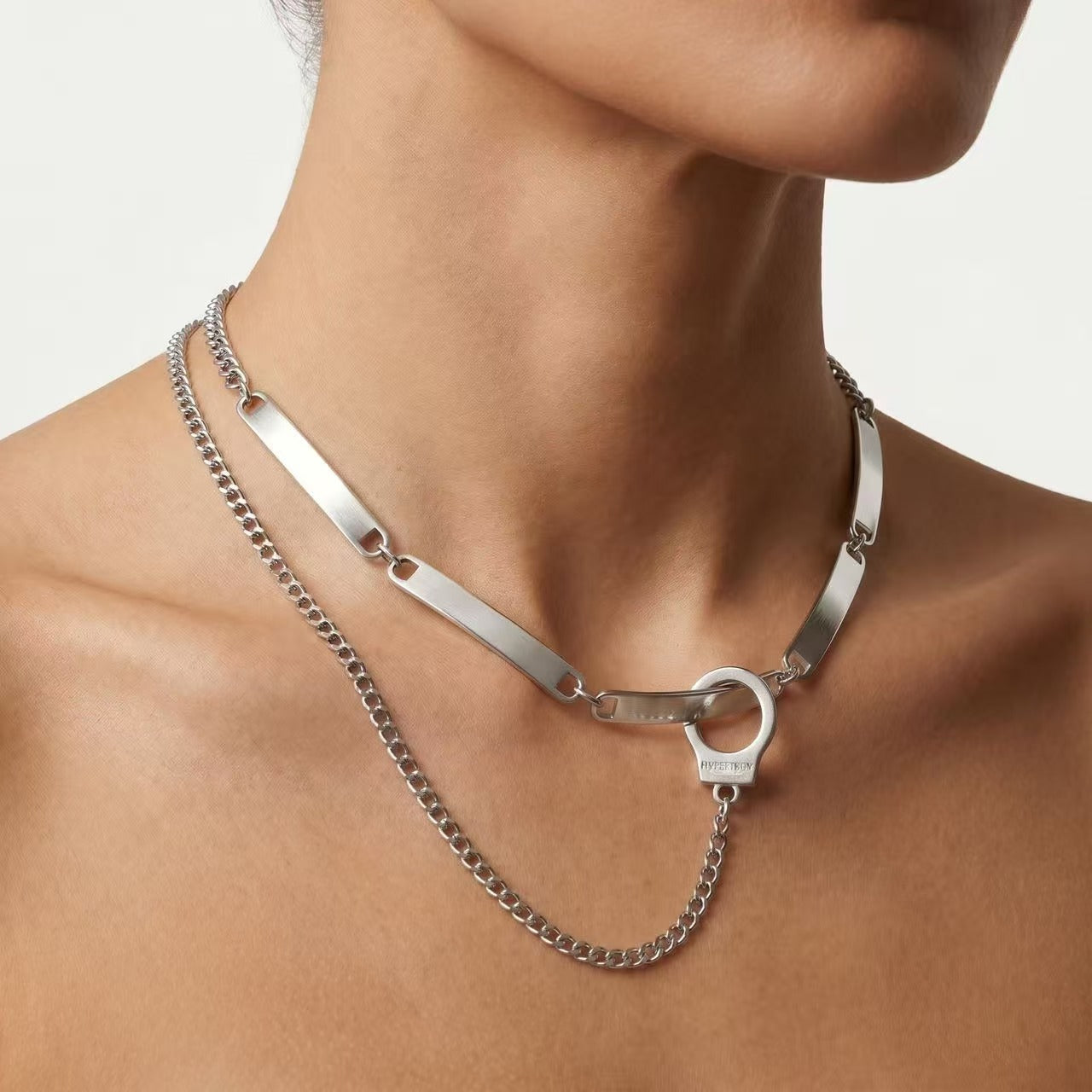 Chains | polished-silver | Cybernicho | Molten Shackle Industrial Link | techwear-choker-style