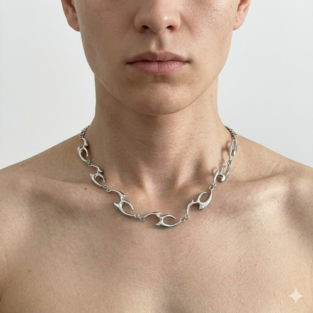 Chains | stainless-steel | Cybernicho | Sculptural Molten Cross | liquid-chrome-finish