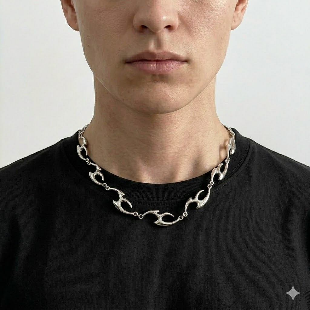 Chains | stainless-steel | Cybernicho | Sculptural Molten Cross | techwear-aesthetic