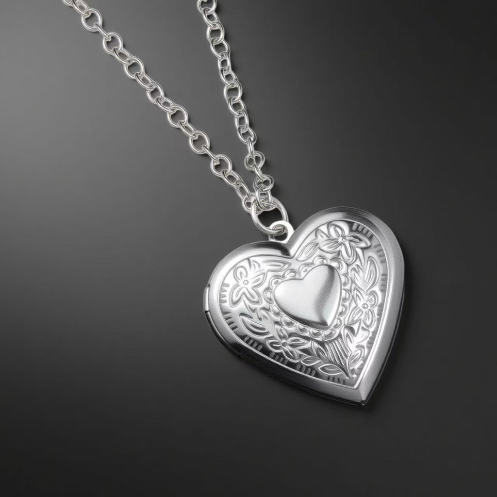 Chains | vintage-silver | Cybernicho | Relic Heart Heraldic Locket | baroque-engraving-detail