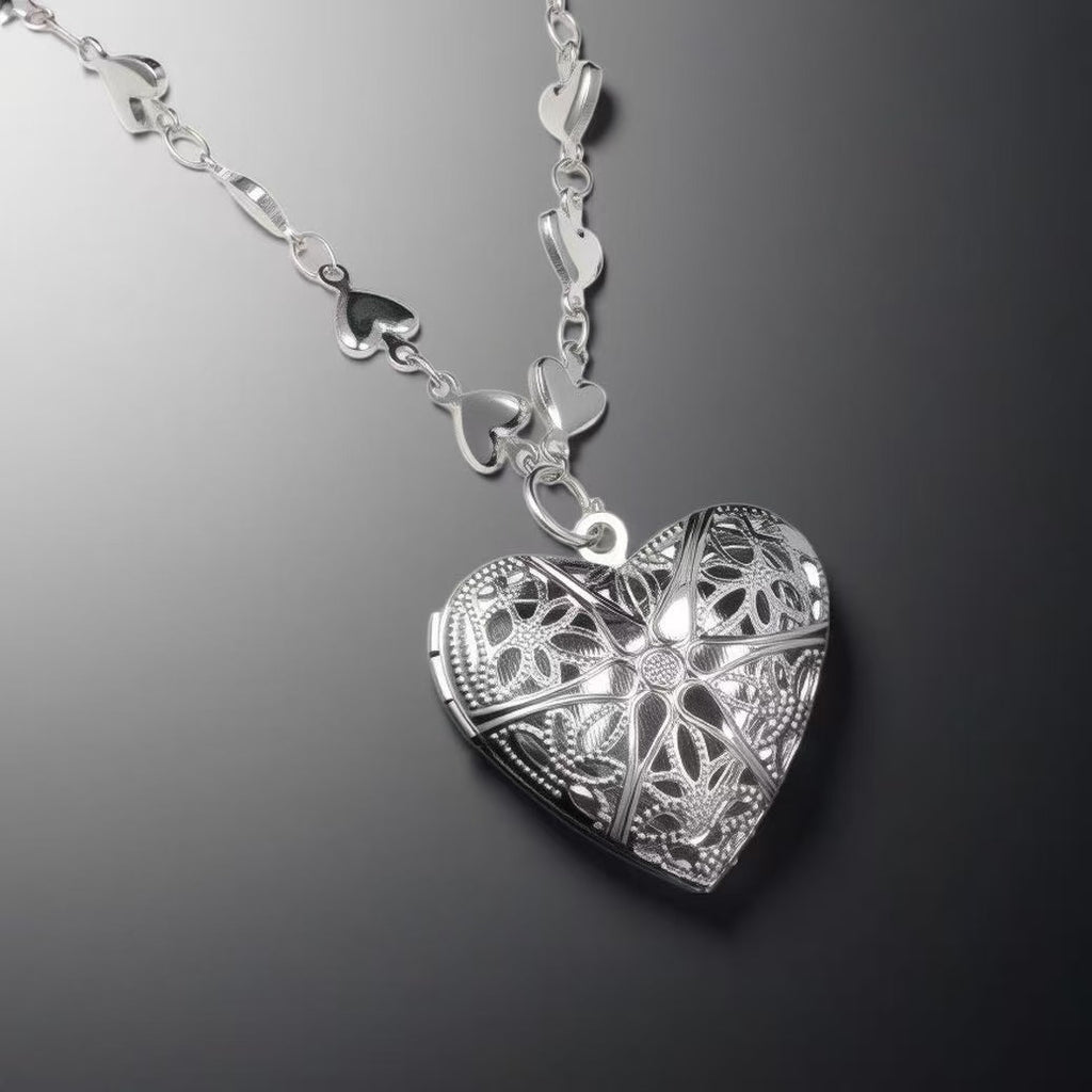 Chains | vintage-silver | Cybernicho | Relic Heart Hollow Locket | filigree-heart-link-chain