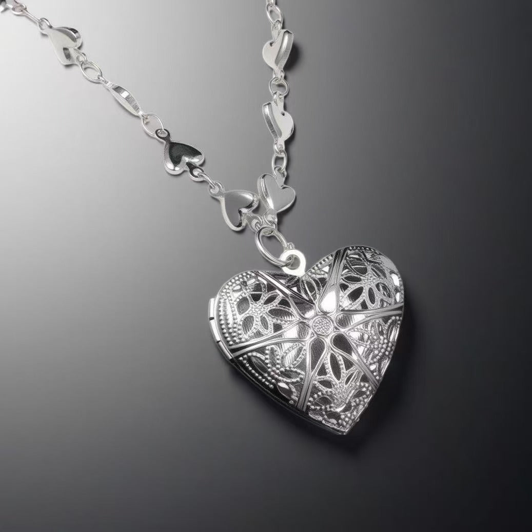 Chains | vintage-silver | Cybernicho | Relic Heart Hollow Locket | filigree-heart-link-chain