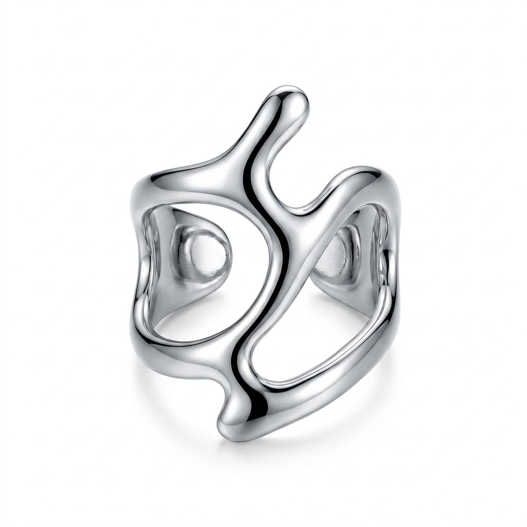 Rings | stainless-steel | Cybernicho | Close-up of non-tarnish organic fluid texture jewelry