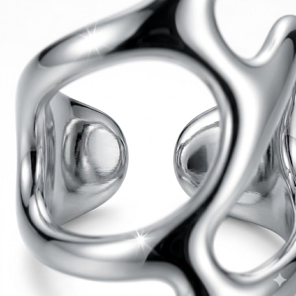 Rings | stainless-steel | Cybernicho | Macro shot of non-tarnish organic fluid texture jewelry