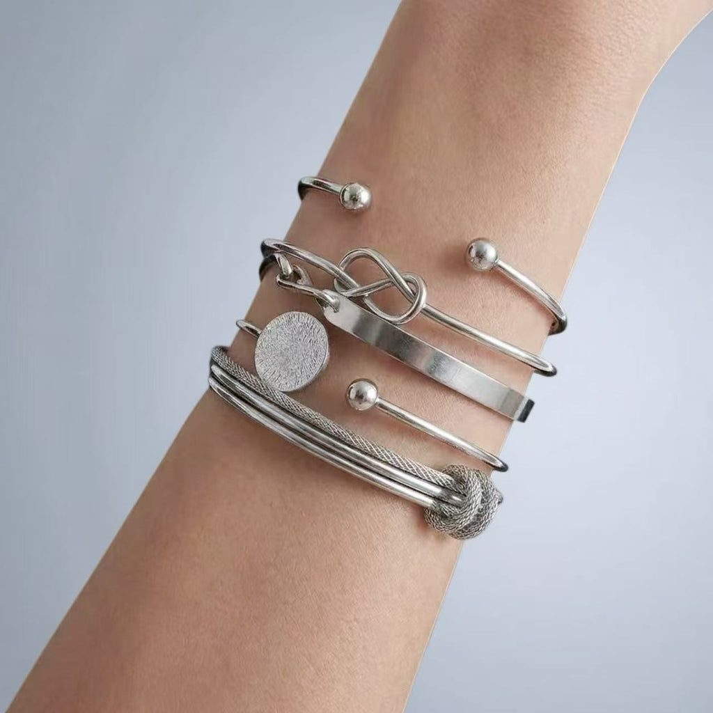 5-Piece Silver Cuff Set | Stacked Bracelets | Cybernicho | Molten Anima Adjustable Bangle | Cyberpunk Goth Jewelry