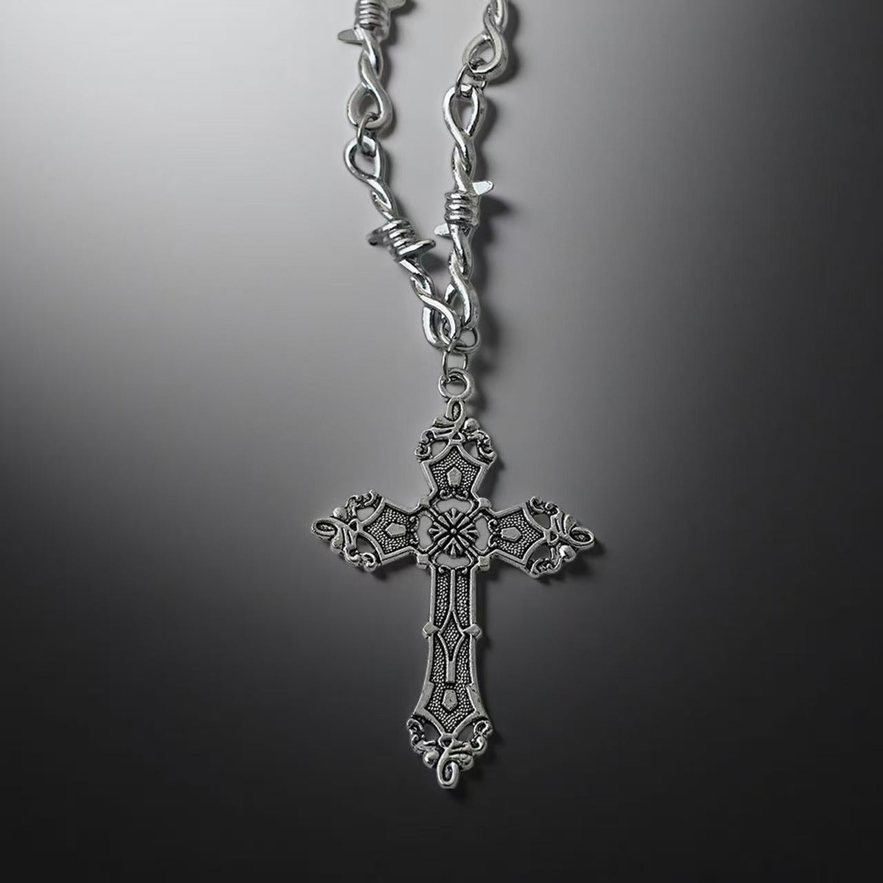 Necklace | Silver | Cybernicho | Molten Anima Distressed Cross | Irregular Chain Jewelry