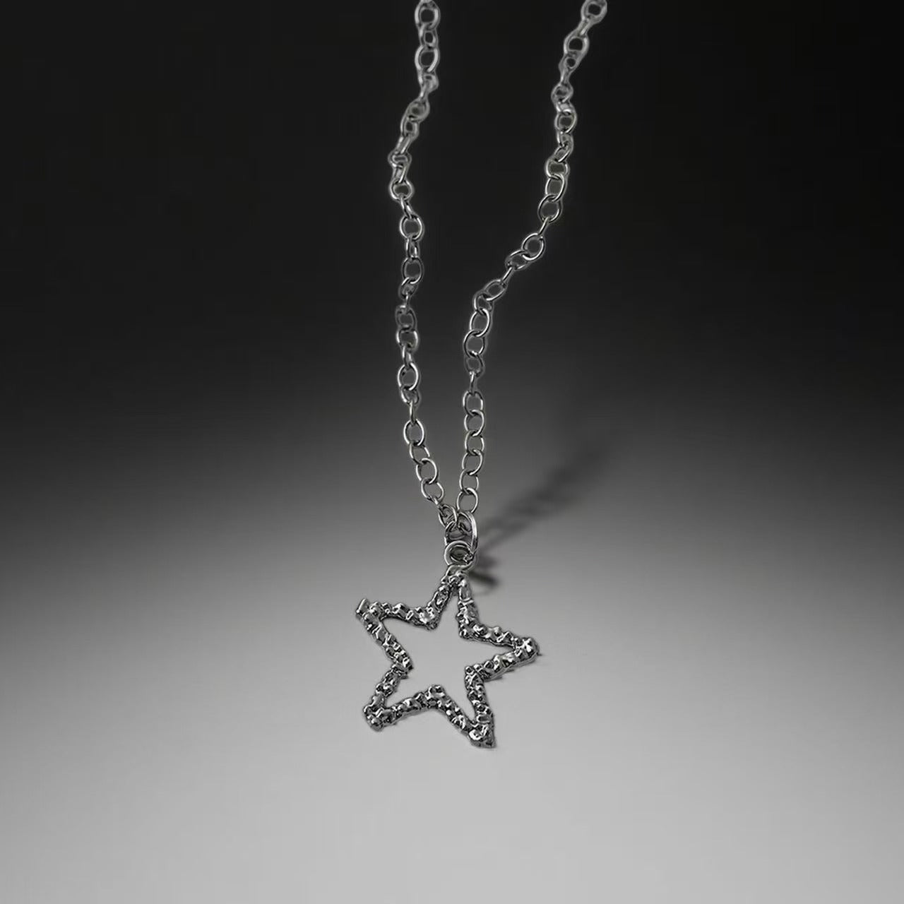 Necklace | Silver | Cybernicho | Molten Anima Pentagram | Irregular Chain Jewelry