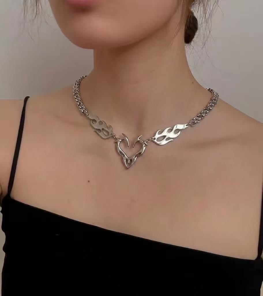 Thorn Heart Necklace | Silver | Cybernicho | Molten Anima Flame Choker | Cyberpunk Goth Jewelry