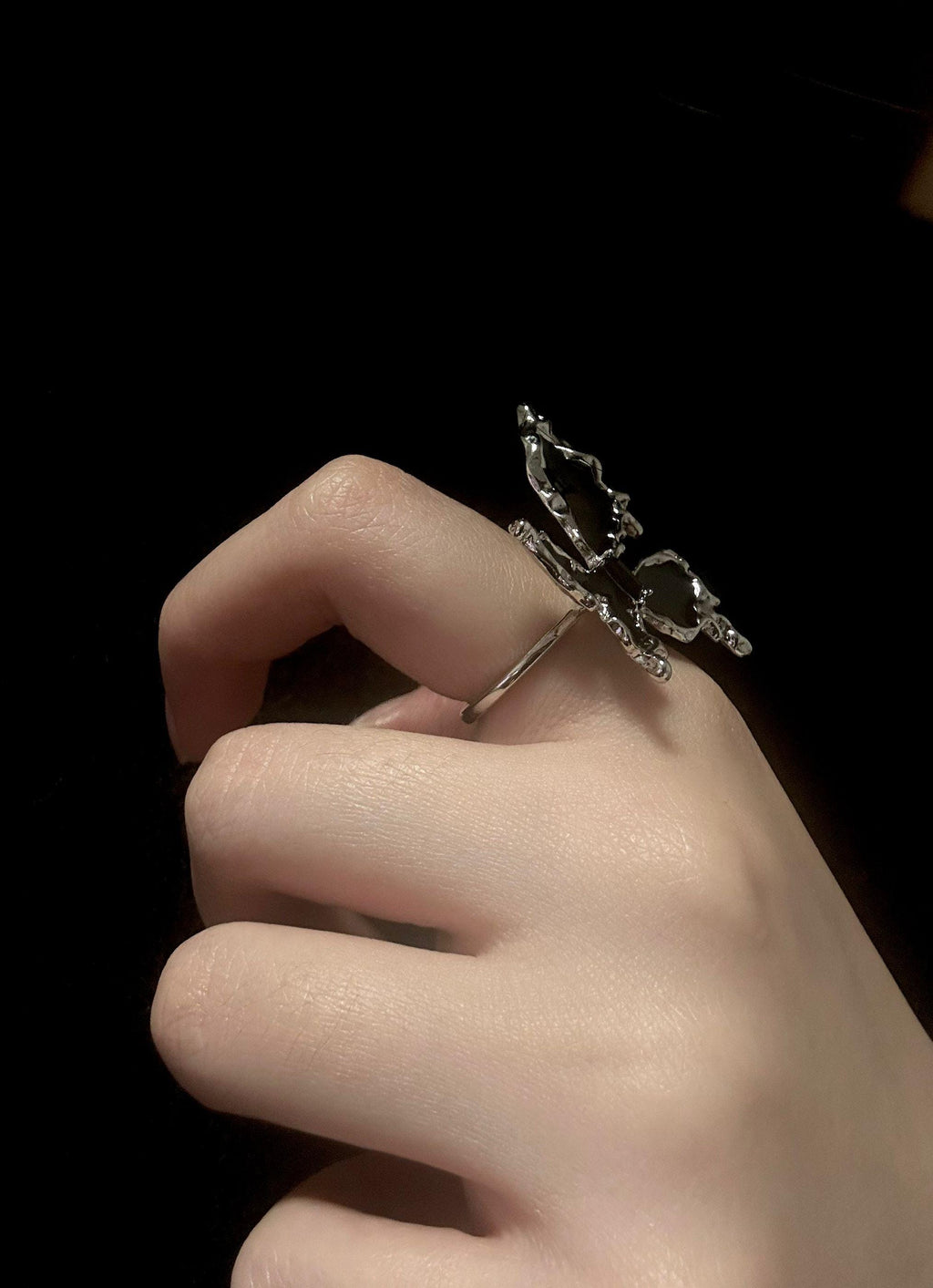 Ring | Silver | Cybernicho | Molten Morph Black Butterfly | Liquid Metal Statement Jewelry