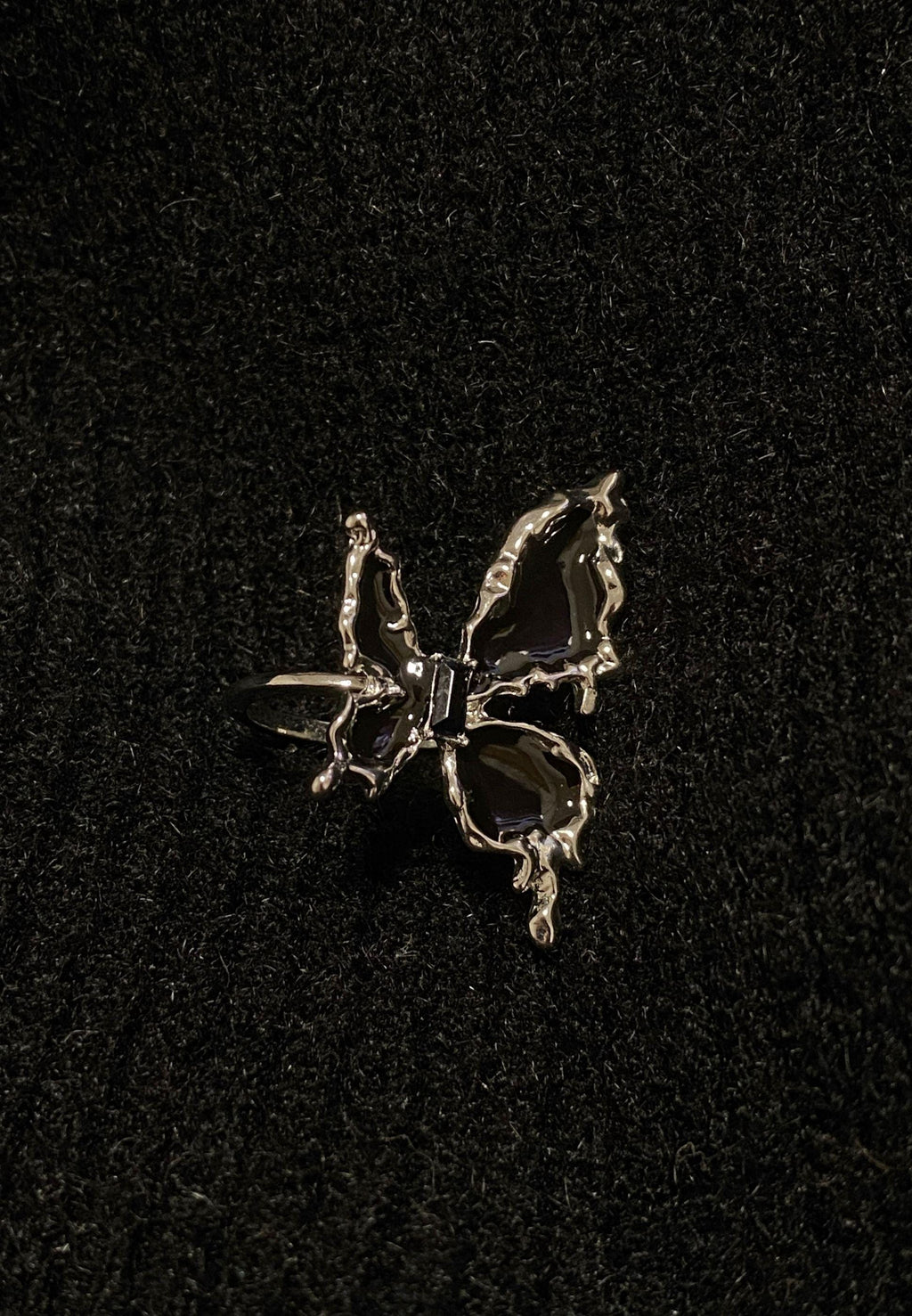 Ring | Silver | Cybernicho | Molten Morph Black Butterfly | Liquid Metal Statement Jewelry