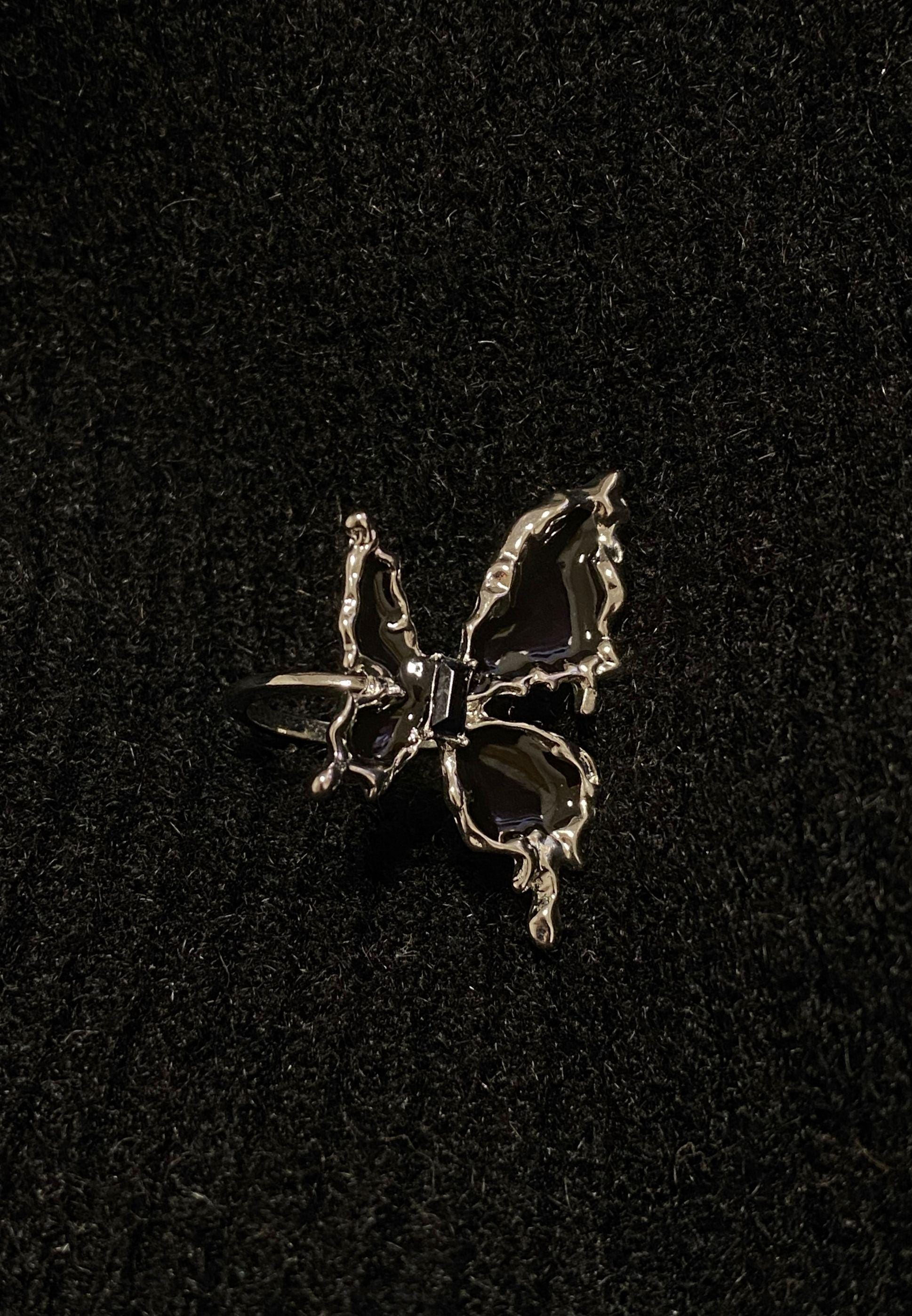 Ring | Silver | Cybernicho | Molten Morph Black Butterfly | Liquid Metal Statement Jewelry