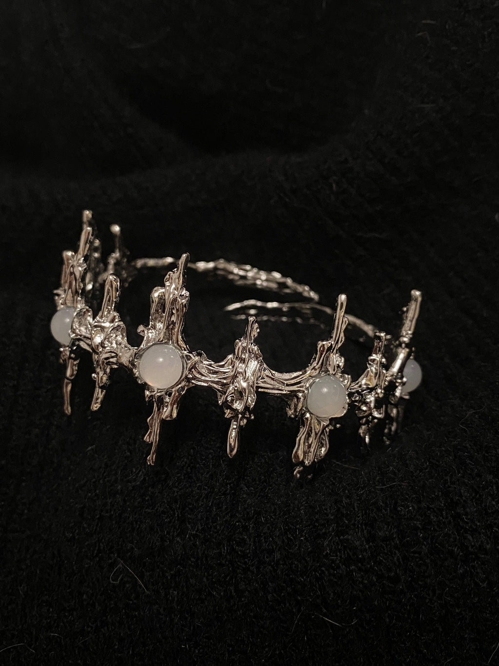 Arm Cuff | Silver | Cybernicho | Molten Nova White Agate Star | Adjustable Y2K Jewelry