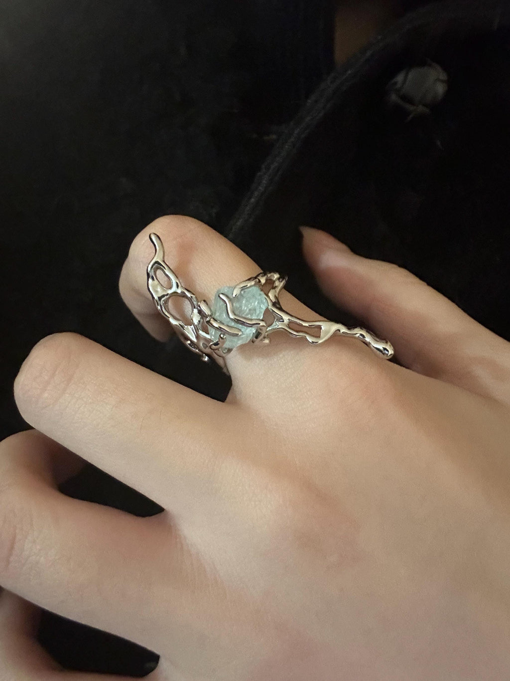 Ring | Silver | Cybernicho | Molten Thorn Raw Gemstone | Liquid Metal Handcrafted Jewelry