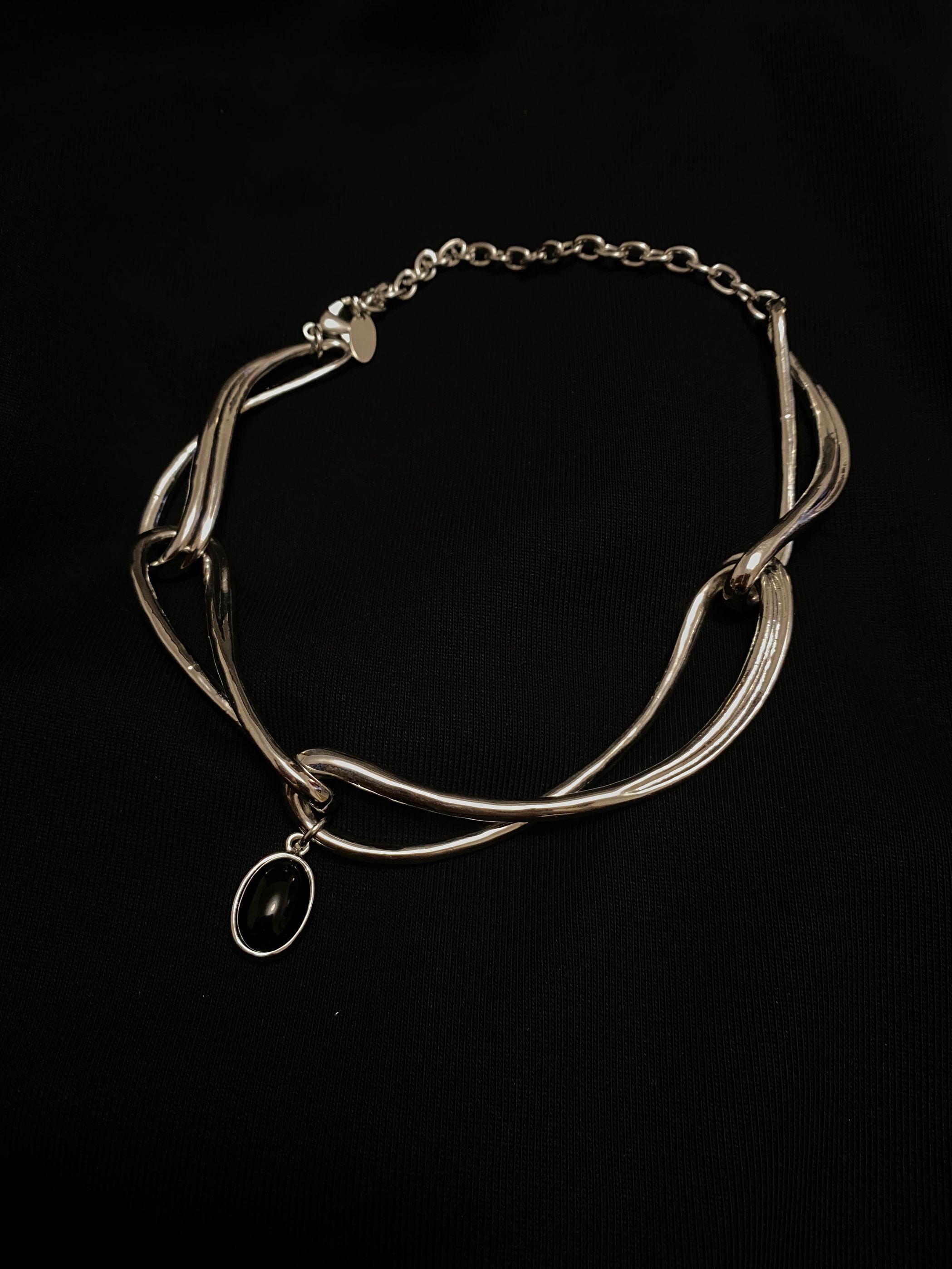 Choker | Silver | Cybernicho | Molten Void Black Onyx | Industrial Geometric Necklace