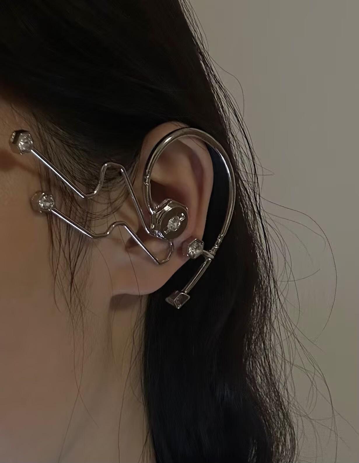 Ear Cuff | silver | Cybernicho | Molten Helix Gemstone Wrap Earring | non-piercing-liquid-metal-handmade-artistry